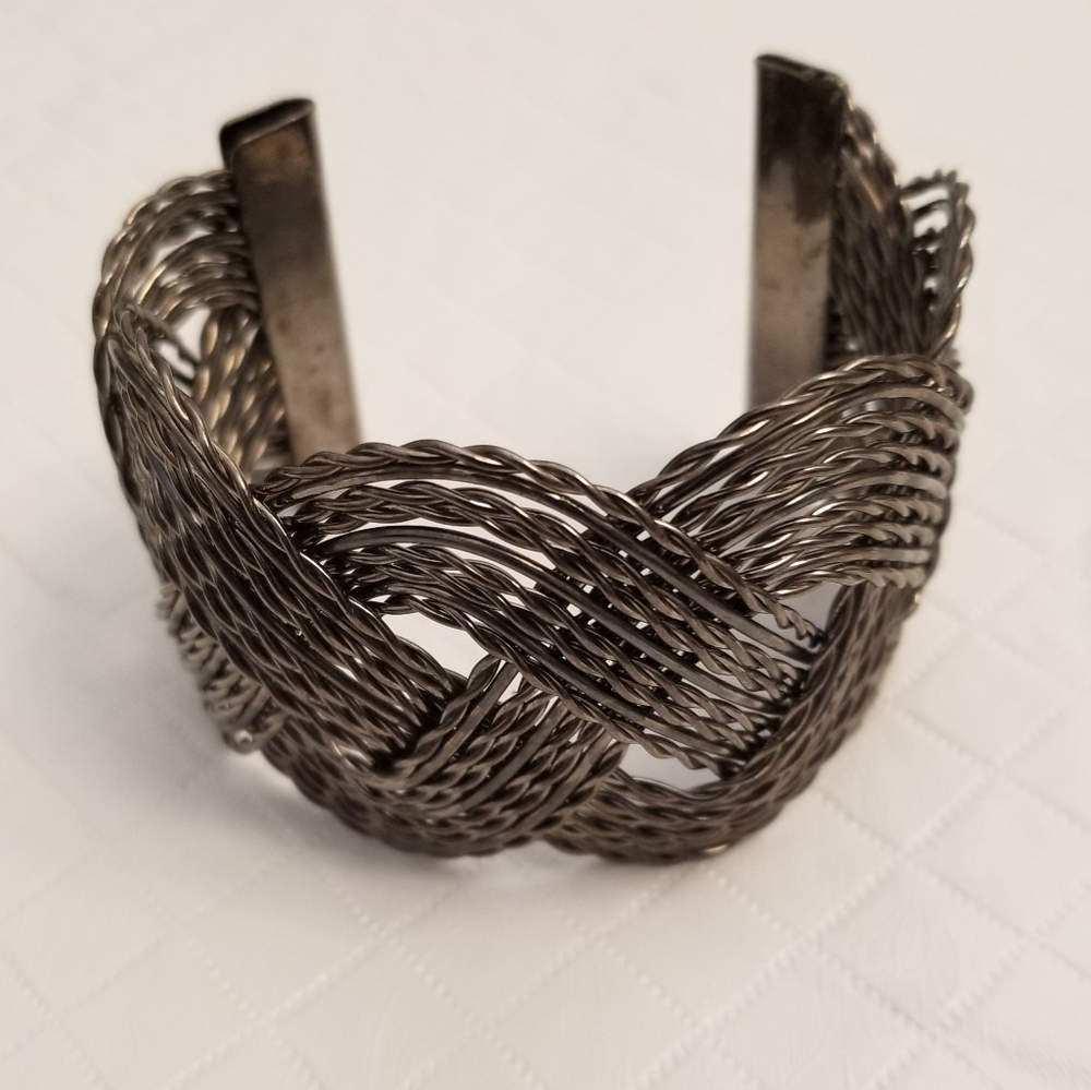 Vintage woven bronze color metal cuff bracelet